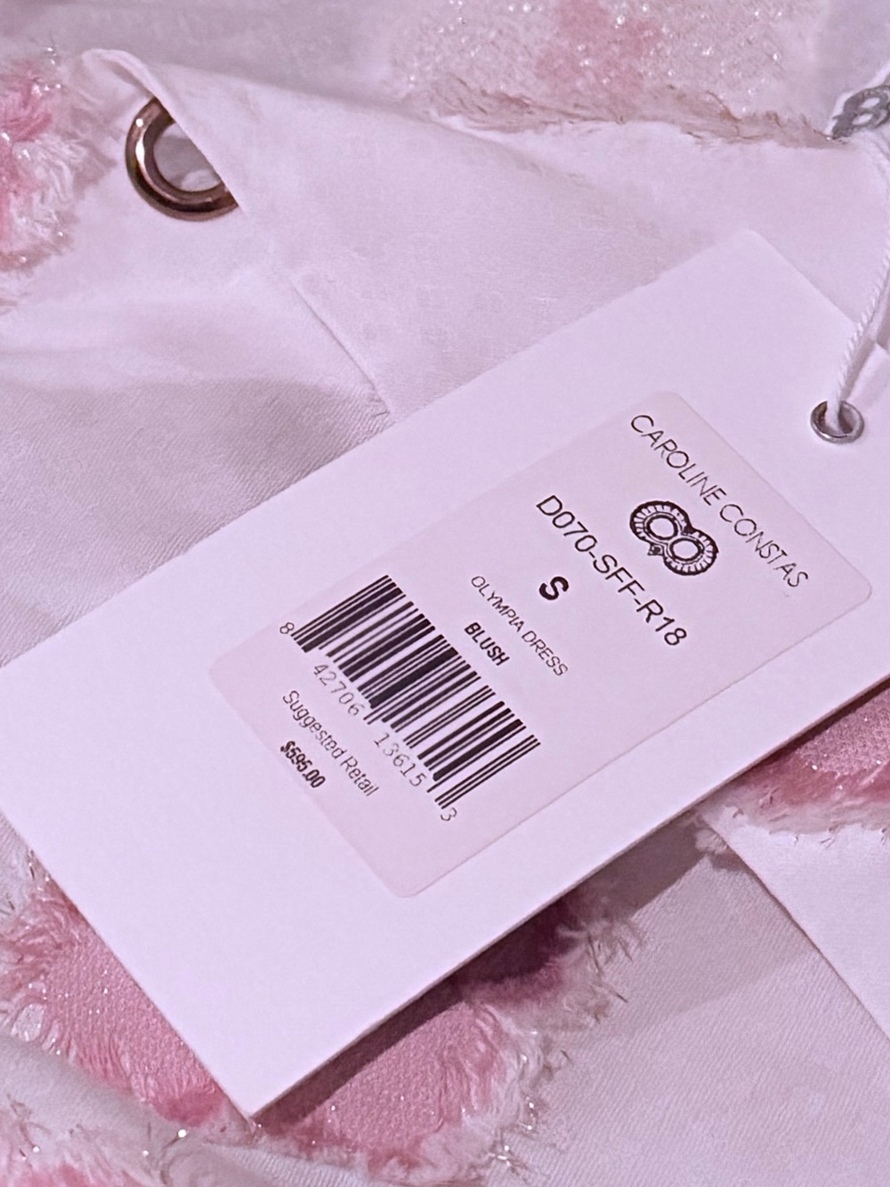 Caroline Constas White Slip Robe with Pink Floral Appliqués